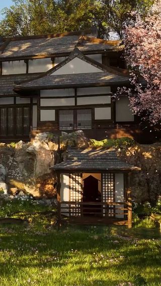 春天的樱花庭院