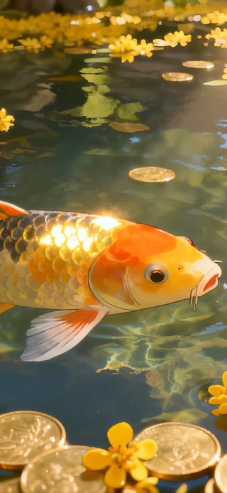 水塘里的锦鲤桂花与金币