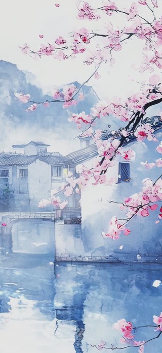 护眼AI江南风景插画