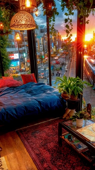落日城市窗边治愈小屋