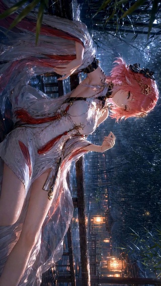 雨夜古风粉发美少女