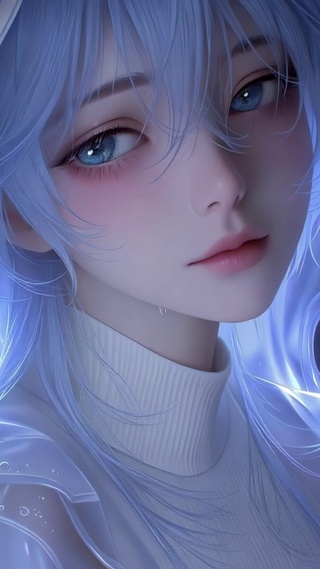 雨夜霓虹下的蓝发少女