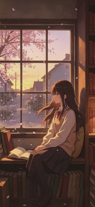 窗畔樱色黄昏・手机锁屏