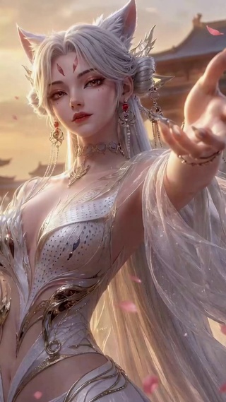 古风狐耳白发美少女