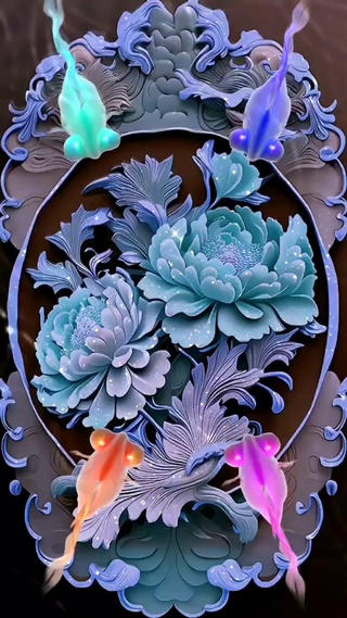 锦鲤送福 富贵牡丹