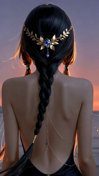 海边日落唯美少女背影
