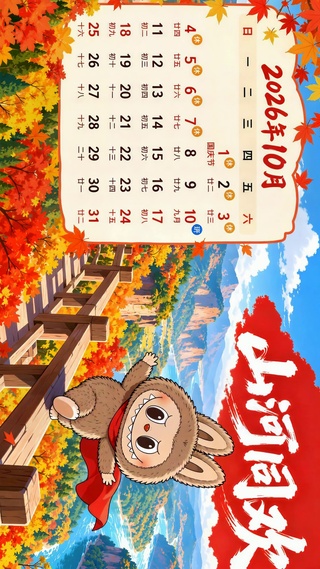山河同欢拉布布秋日国庆日历