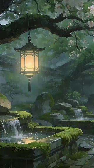 古风夜景雨天