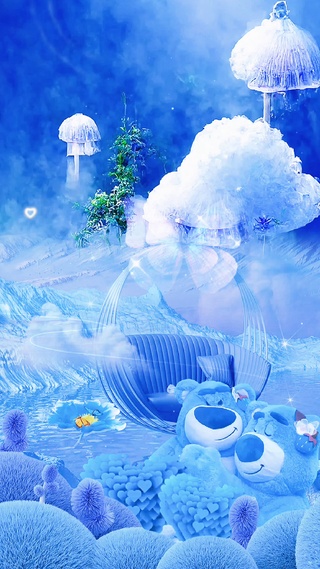 蓝色甜蜜草莓熊