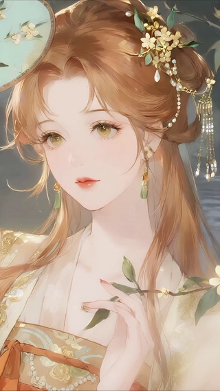 金暖系执扇美人