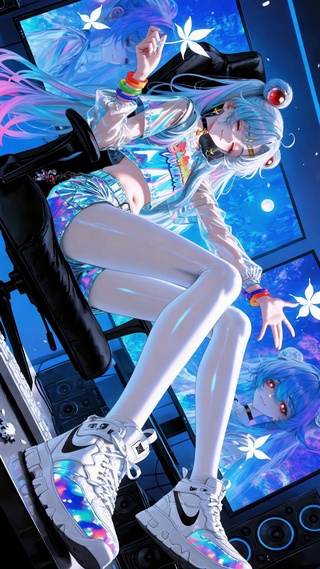 炫彩赛博夜色美少女