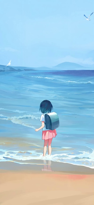 夏日海边小女孩