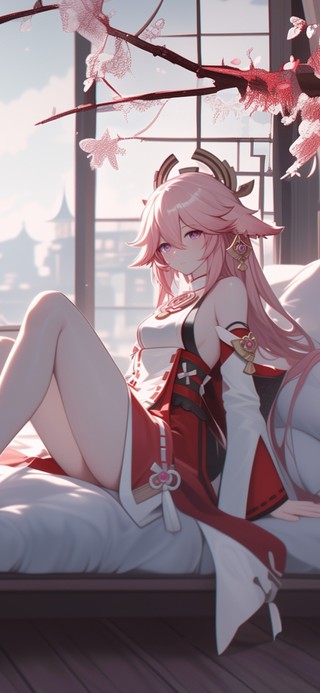 雪墨壁纸丨八重神子丨惬意午后丨