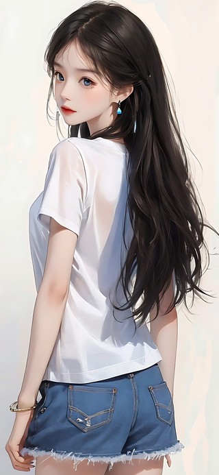 长发女孩唯美背影