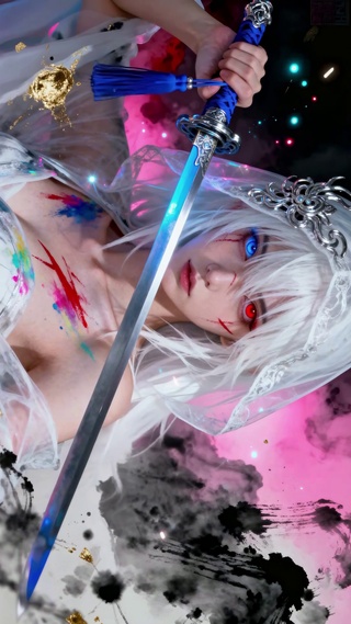 水墨异色持剑少女