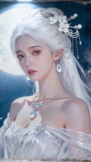 满月花影白发美人
