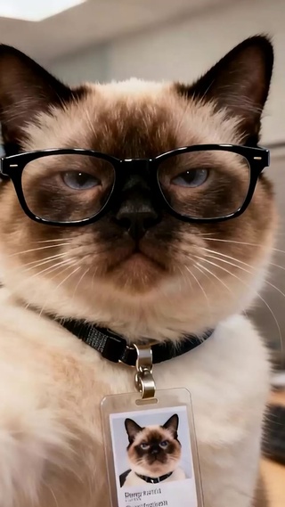 戴工作牌和戴眼镜猫咪