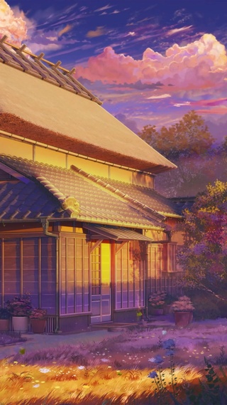 夏天傍晚木屋别墅
