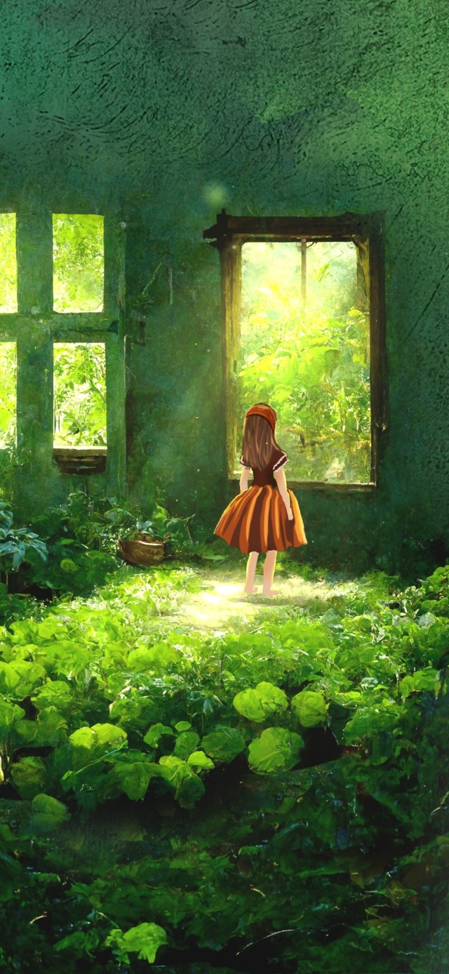 悬空菜园里的女孩（护眼、油画）