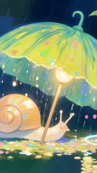 雨天伞下小蜗牛