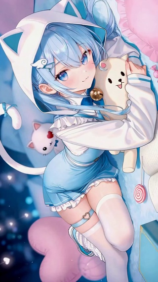 软萌蓝发猫耳二次元少女