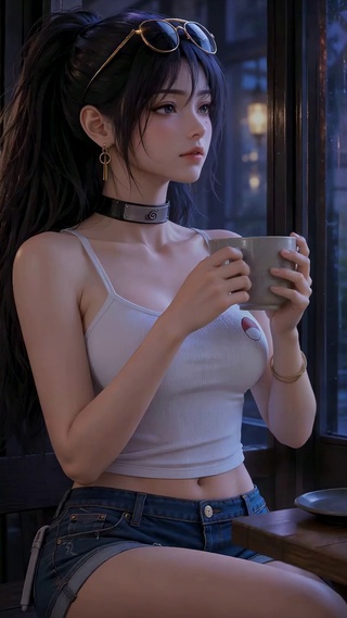 雨夜咖啡馆休闲美女
