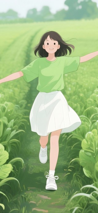 菜田里奔跑的少女