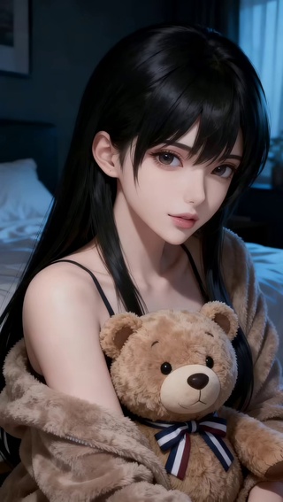 美少女和小熊娃娃