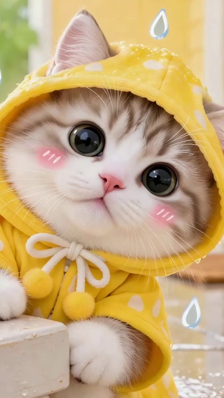 雨天超萌可爱小猫