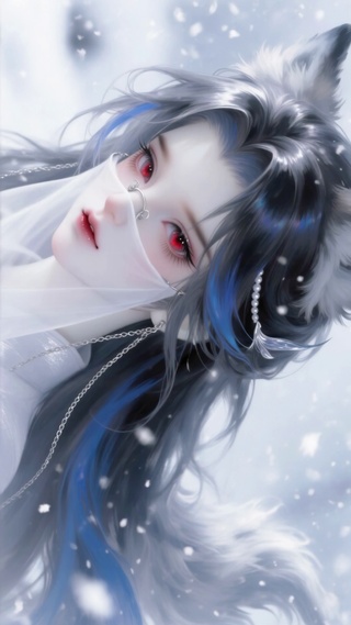 雪景古风狐耳美少女