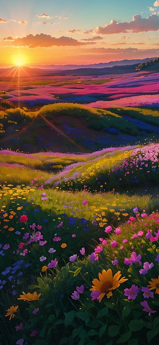 夕阳下的花海