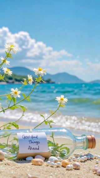 海边沙滩漂流瓶治愈风景