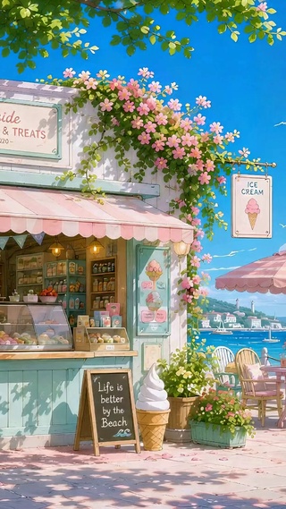 清新夏日海边杂货店