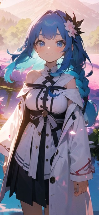 花海蓝发少女