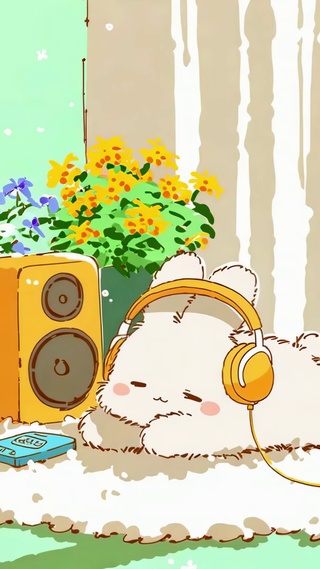 花房里的听歌小兔