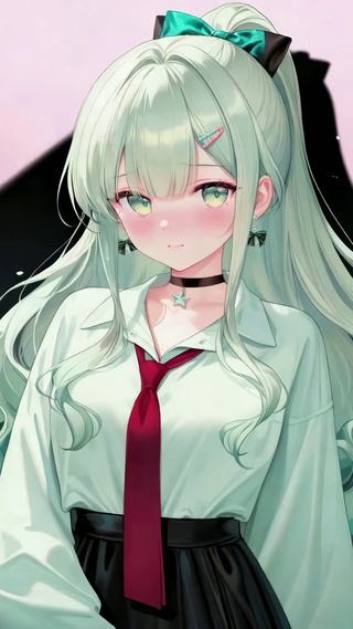 绿发高马尾二次元美少女