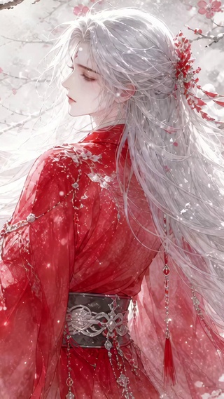 雪中红衣少年