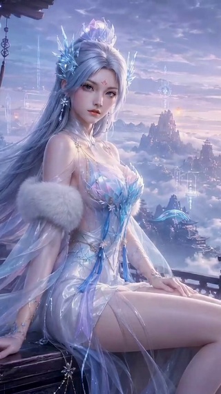 古风云海银发冰系女神