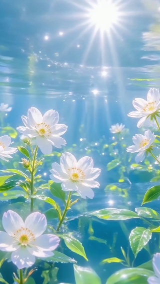 水底阳光里的白色小花