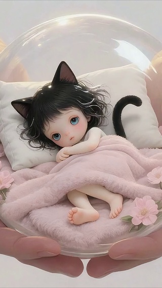 手里睡觉的呆萌小猫娘宝宝