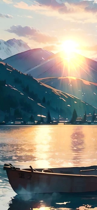 雪山下的小船