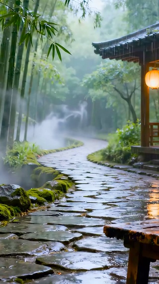 雨天竹林小路