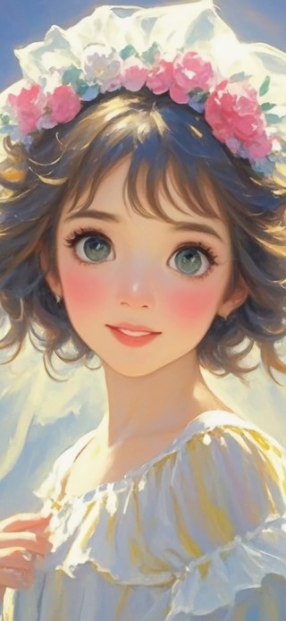 花漾壁纸|粉玫瑰头纱少女