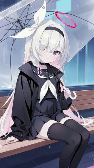 雨天街角银发二次元美少女