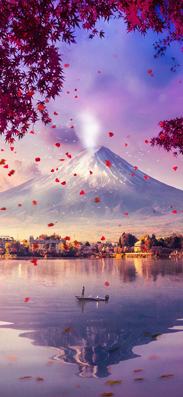 4K富士山红枫叶治愈