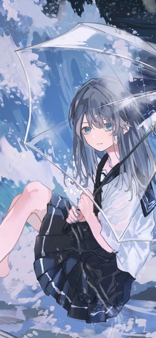 雨天海边少女