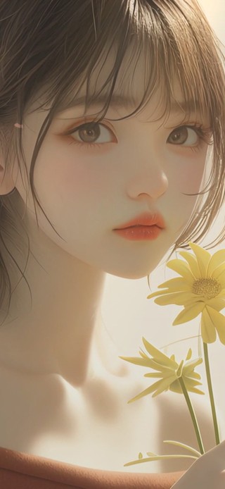 手拿鲜花的少女