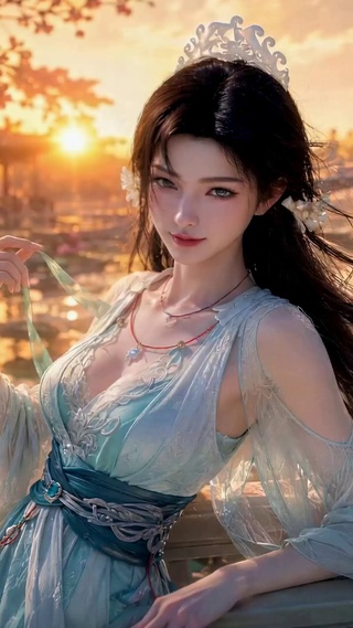 古风樱花荷塘汉服美女