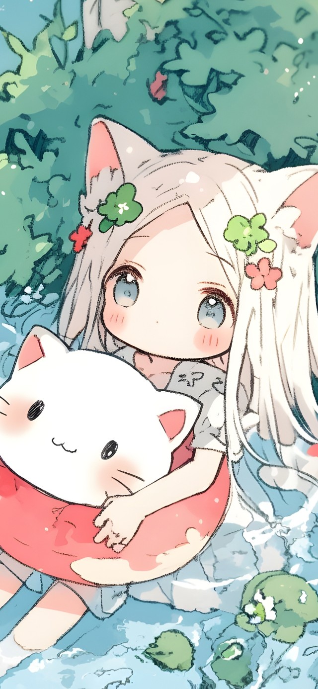 池塘里的小女孩