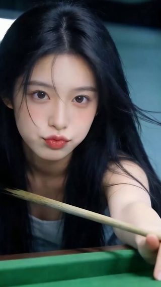玩台球女孩